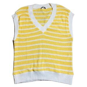 Zara Yellow White Knit Vest Oversized Size Medium
